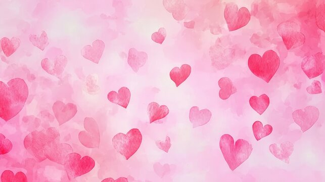 Romantic watercolor background featuring soft pink hearts for love and affection themes, ideal for romantic designs