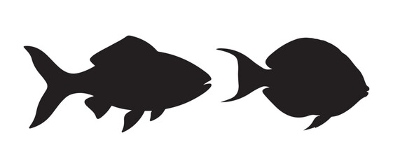 Fish silhouettes isolated on white background, representing aquatic life and nature.