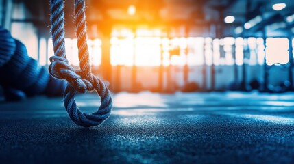 Close-up of Gym Rope with Soft Focus Background and Orange Light