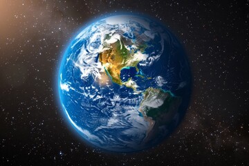 Obraz premium A stunningly realistic representation of earth featuring a blue atmosphere against a cosmic backdrop