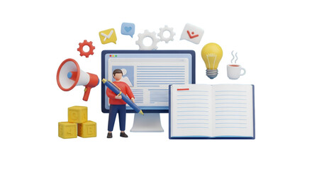 3D Illustration of Content Creation and Education