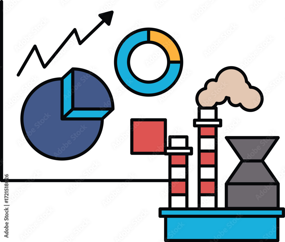 Poster a graph with a line going up and a pie chart with a slice missing
