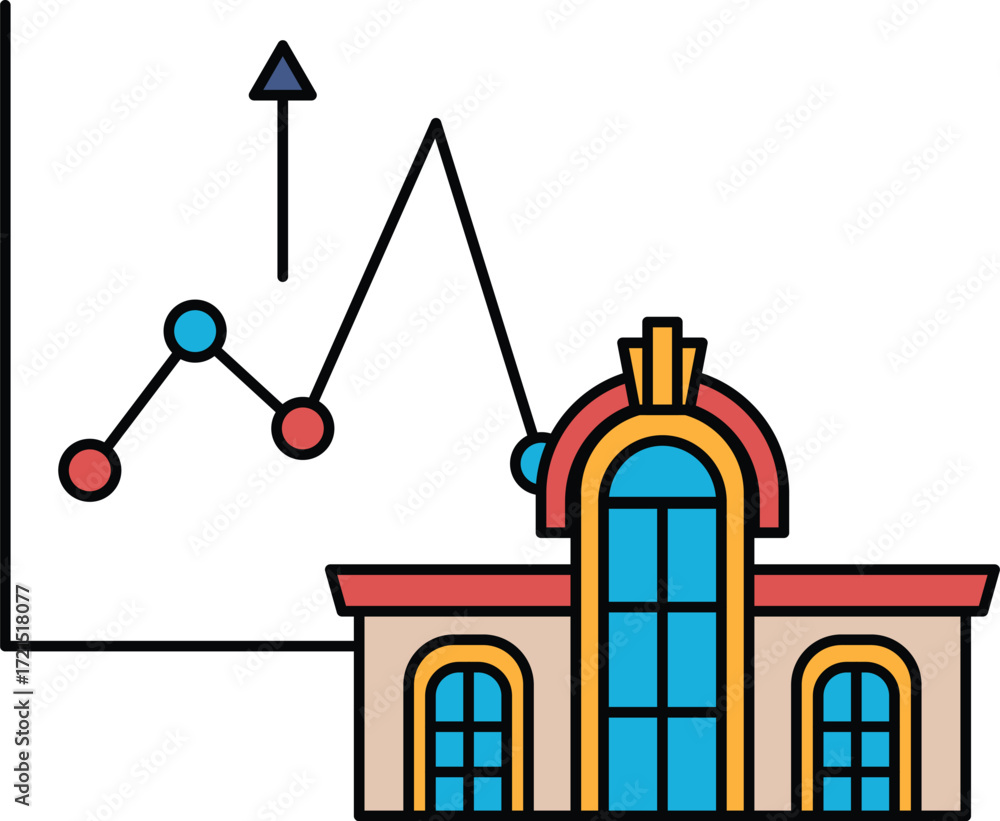 Poster a building with a graph showing a rising line