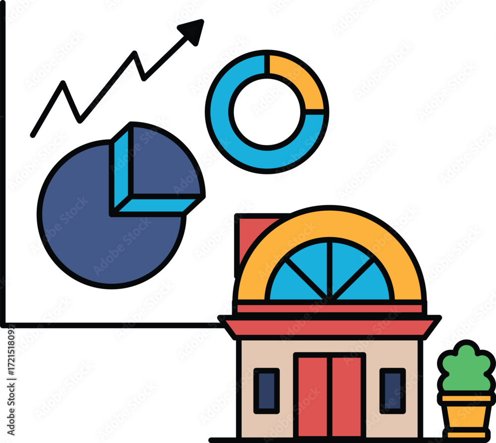 Poster a graph with a rising line and a house with a window