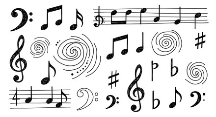 Hand Drawn Doodle Music Notes Vector Illustration Set