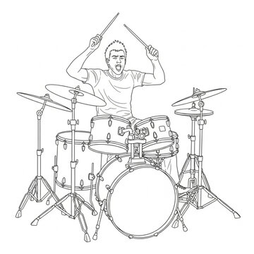 drummer playing drums line art clip art preview