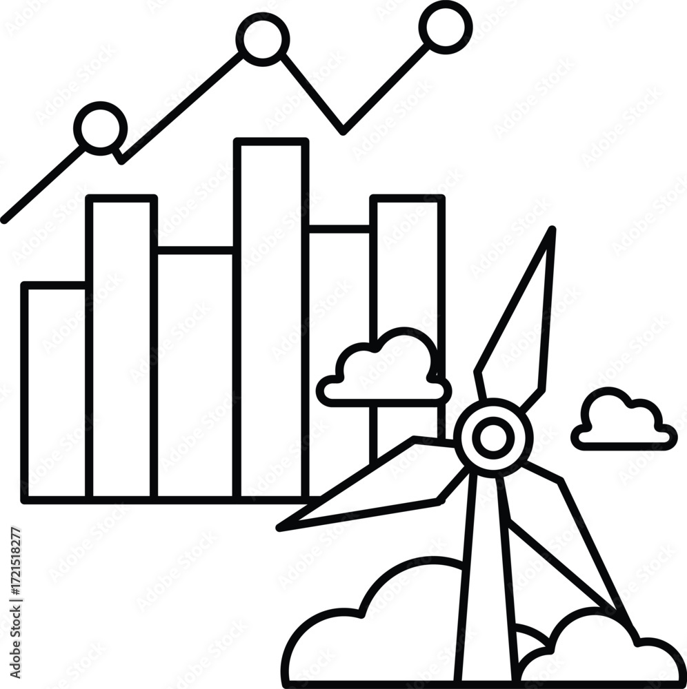 Poster a graph of wind power is shown with a wind turbine in the background