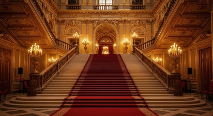 Obraz premium Grand Historic Palace Interior with Elegant Staircase and Ornate Decorations
