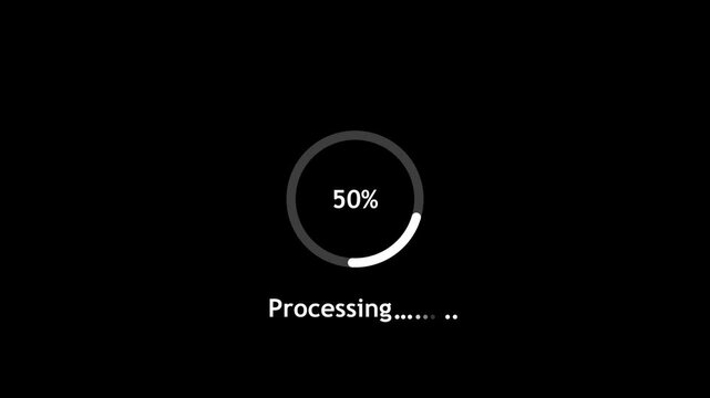 Abstract Circle loading processing bar icon animation on background concept with alpha channel . Processing from 0 to 100 transfer on black background. 4K video