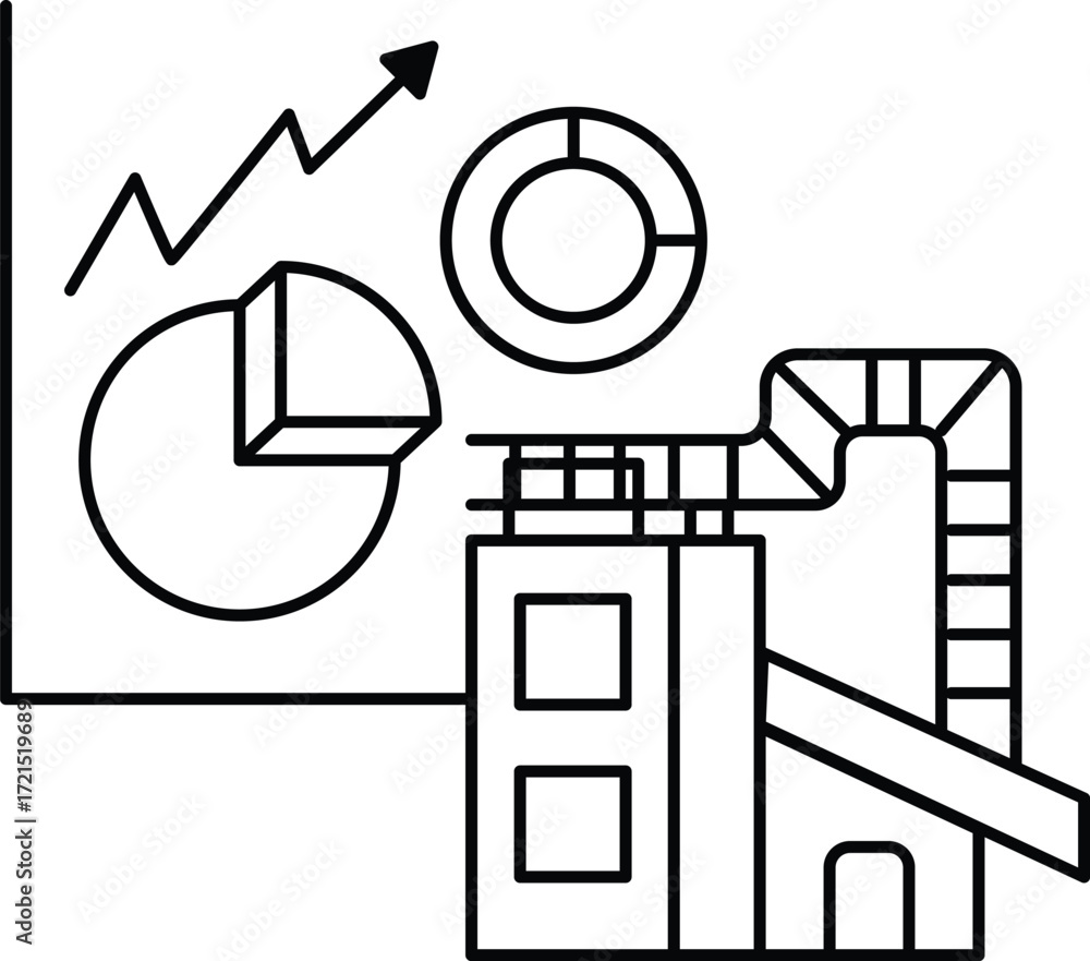 Poster a graph with a rising line and a pie chart with a circle and a triangle