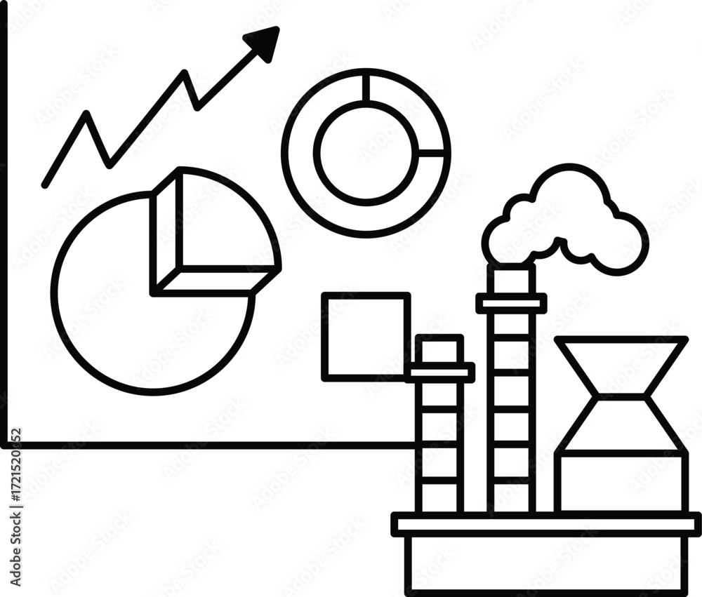Poster a graph with a line going up and a pie chart with a slice missing