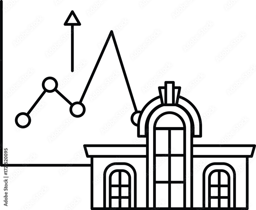 Poster a building with a graph showing a rising line