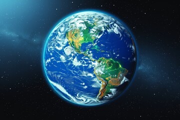 Obraz premium Vivid illustration of earth featuring a blue atmosphere against a cosmic space backdrop