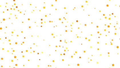 A gold background with falling confetti stars. A repeating glittering pattern of yellow, orange, and gold dots. Vector background for holidays, Christmas, New Year, and birthdays.