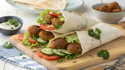 Delicious Chickpea Falafel Wraps with Fresh Vegetables and Creamy Sauce