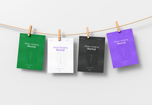 Polaroid Photo Mockup Hanging On Rope