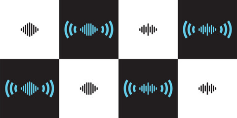 Set of sound wave icon.Sound wave icon for voice recognition in virtual assistant, speech signal. Abstract audio wave, voice command control, outline acoustic waveform.