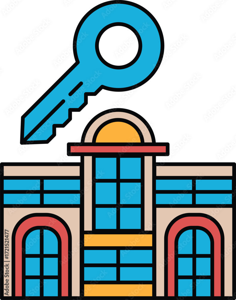 Poster a key is shown above a building with a large window