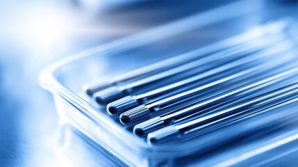 Close-up of Sterile Surgical Needles in a Medical Tray