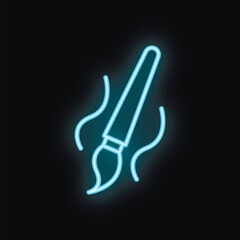 Blue neon sign of a paint brush stroking through the air, leaving a blue trail