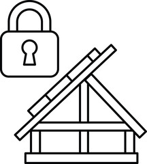 A black and white image of a wooden structure with a lock on it