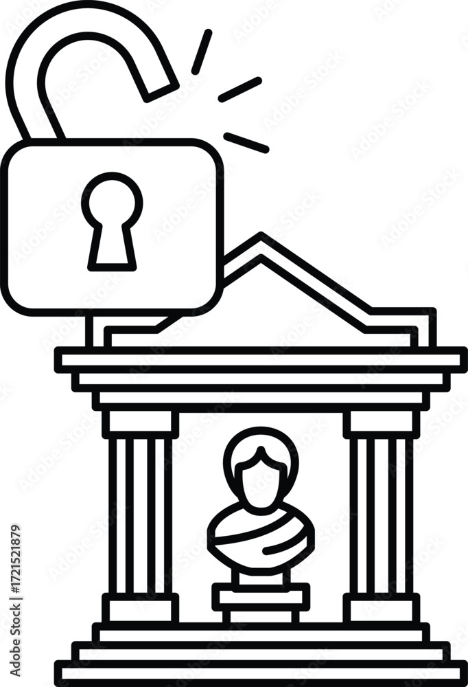 Poster a black and white image of a building with a keyhole on the front