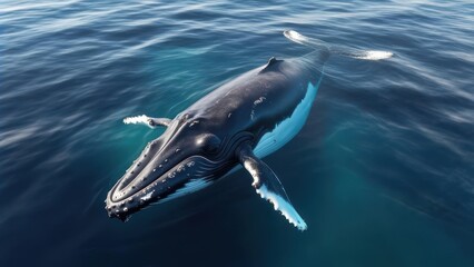Fototapeta premium Humpback whale swimming in ocean, viewed from above