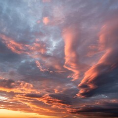 Sky's Canvas: Witness the artistry of nature as the sky transforms into a breathtaking masterpiece, the clouds adorned with hues of orange, red, and purple, heralding the dawn.
