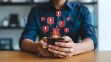 Person Receiving Multiple Alert Notifications on Smartphone — Mobile Warning, Urgent Message Concept