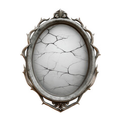 Spooky haunted gothic mirror with an ornate vintage frame and cracked surface. scary, mysterious, and broken object perfect for spooky halloween decoration concept