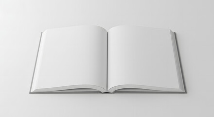 Fototapeta premium Open book mockup flat lay with blank pages on clean workspace desk background