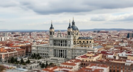 Historic Cathedral with Blue Domes and Tower in Urban Cityscape
