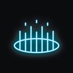 Neon icon of data transferring through a portal is glowing on a black background