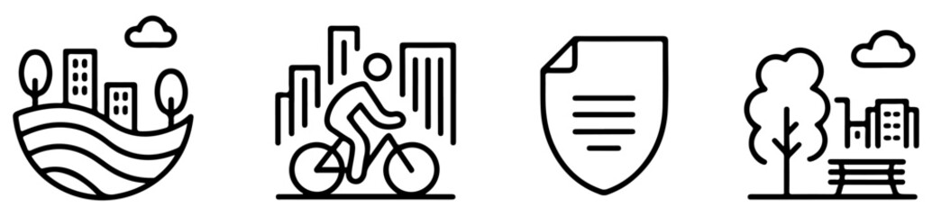 green city outline vector icon set