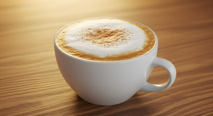 Freshly Brewed Cappuccino with Cinnamon on a Wooden Table