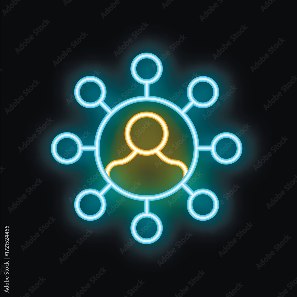 Aufkleber neon glowing symbol representing a person connecting to a network on a dark background