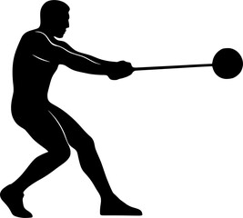 Hammer Throw Athlete Silhouette Vector, Leaning Spin Pose Minimalist Track and Field Design
