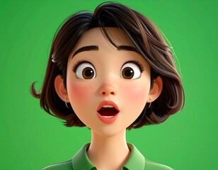Close-up of a surprised cartoon girl