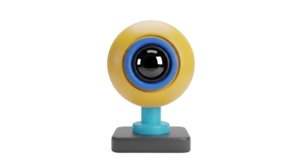 Cartoonish Yellow Webcam with Blue Accents on Black Background