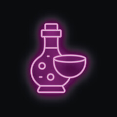 Neon sign representing a bottle with a cup, perfect for a bar or restaurant looking for a vintage style