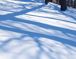 Snow-covered landscape with tree shadows