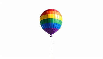 Obraz premium Render a vertically striped rainbow helium balloon with red, orange, yellow, green, blue, and purple bands, floating against a clean white background to emphasize celebration, identity, and expressive