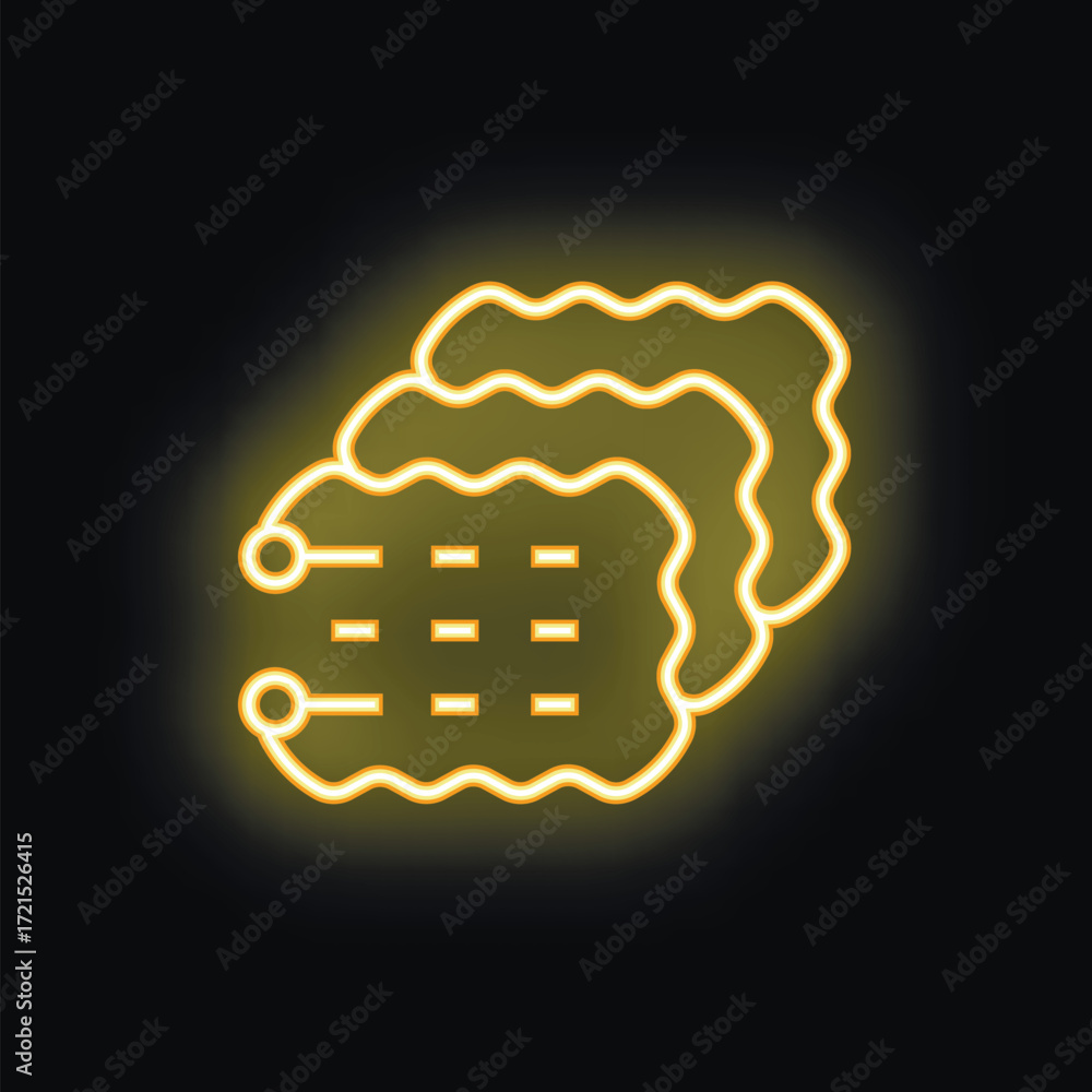 Poster yellow neon sign representing a machine learning process with data and connections, perfect for tech