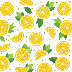 Vibrant Lemon Slice Pattern with Green Leaves