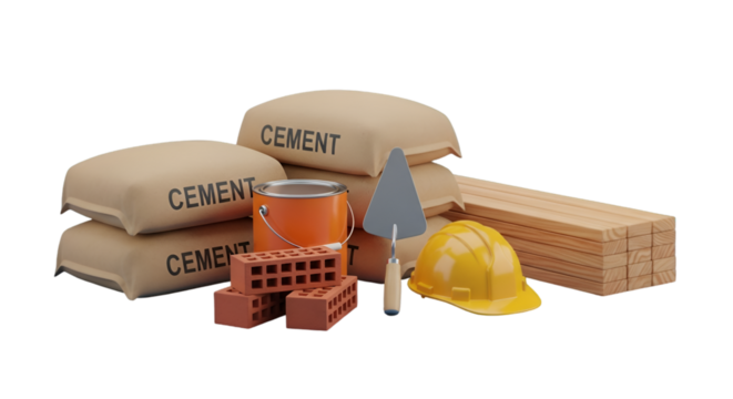 Construction Materials: Cement, Bricks, Tools, and Wood