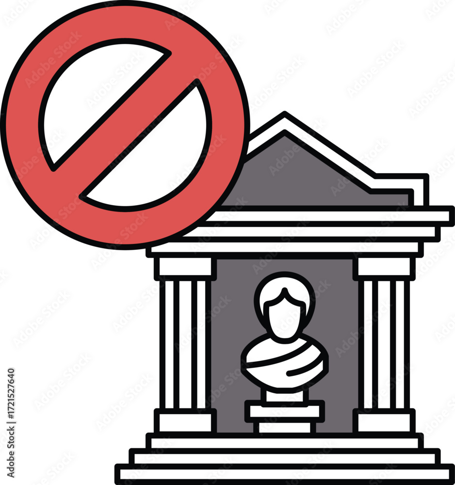 Poster a building with a statue of a man in front of it