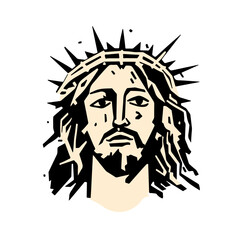 Serene Jesus Christ portrait with iconic crown of thorns, radiating divine peace and spiritual strength for religious themes