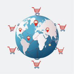Global Ecommerce Shopping Carts on World Map