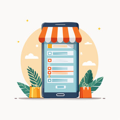 Mobile Phone ECommerce Shopping App Interface Illustration