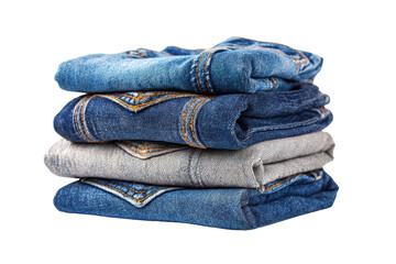 A stack of jeans with one pair of jeans being gray. The jeans are piled on top of each other, png
